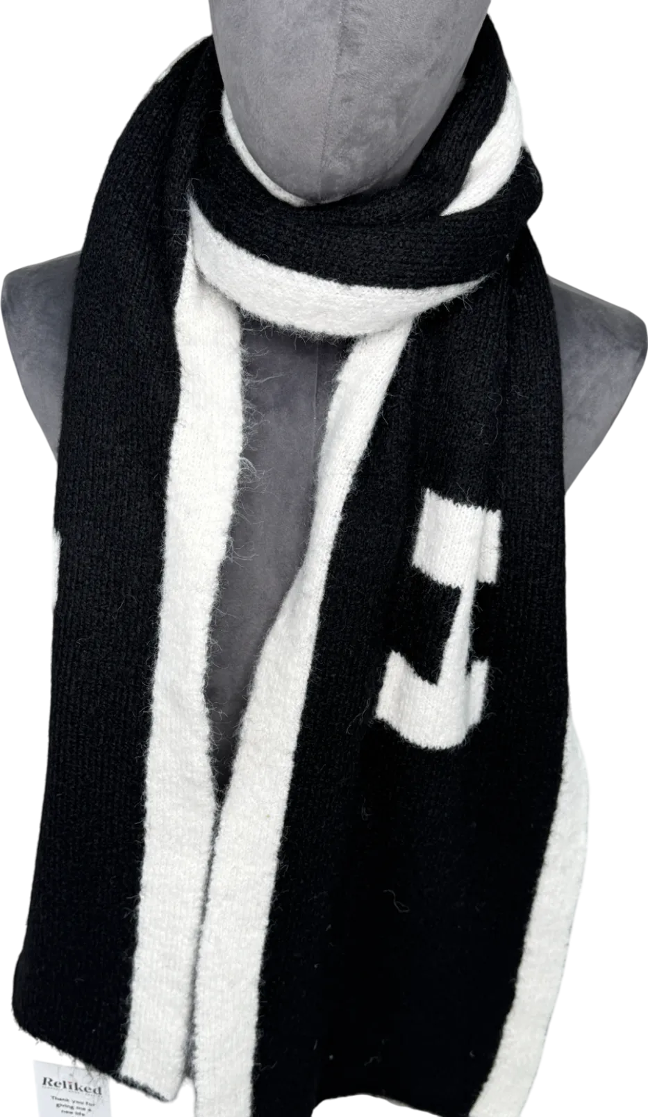 4th & Reckless Black / White Reversible Letti Logo-pattern Knitted Scarf One Size