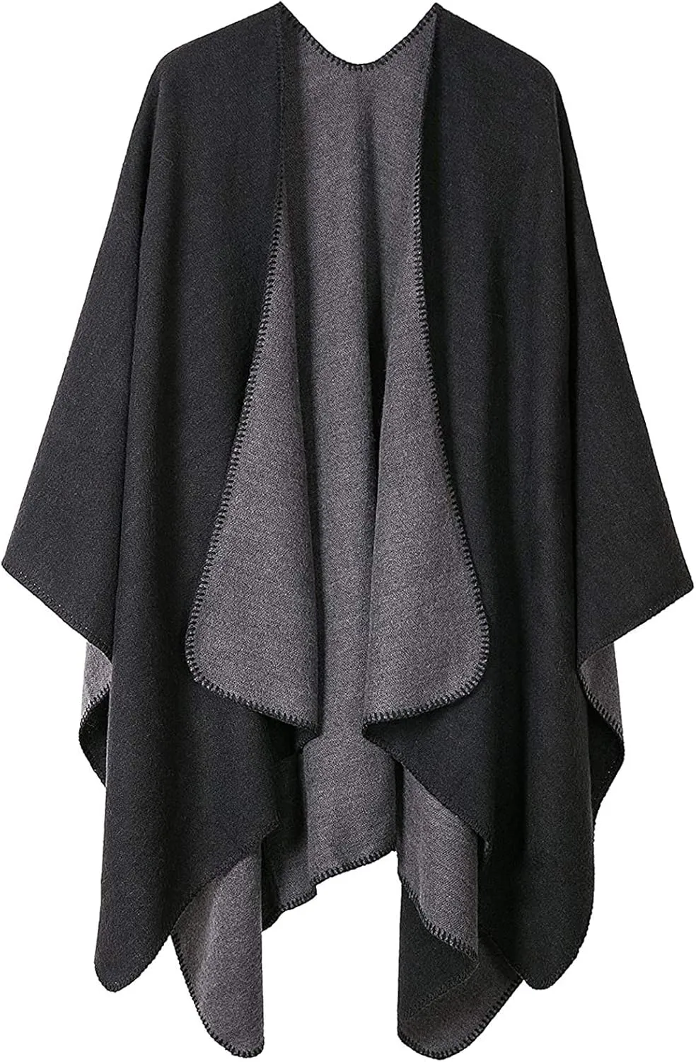Bestshe Women's Boho Open Front Poncho Knitted Plaid Shawl Wrap Cape Tassel Cardigan Sweater