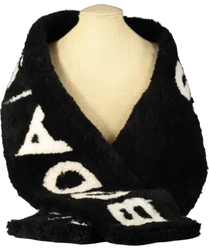 Boda Skins Black Shearling Lambskin Printed Wrap Scarf