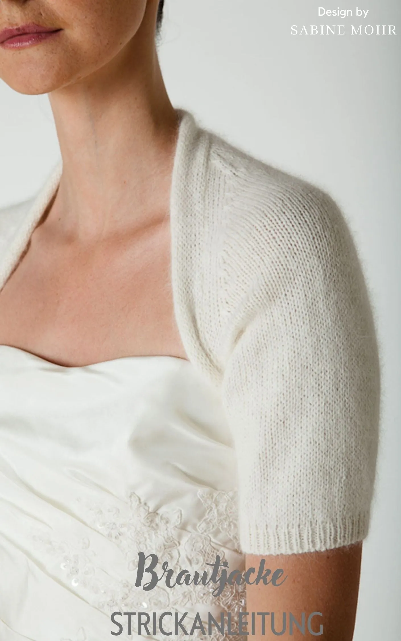 Brautjacke zum selber stricken mit kurzem Arm aus Angora oder Mohair