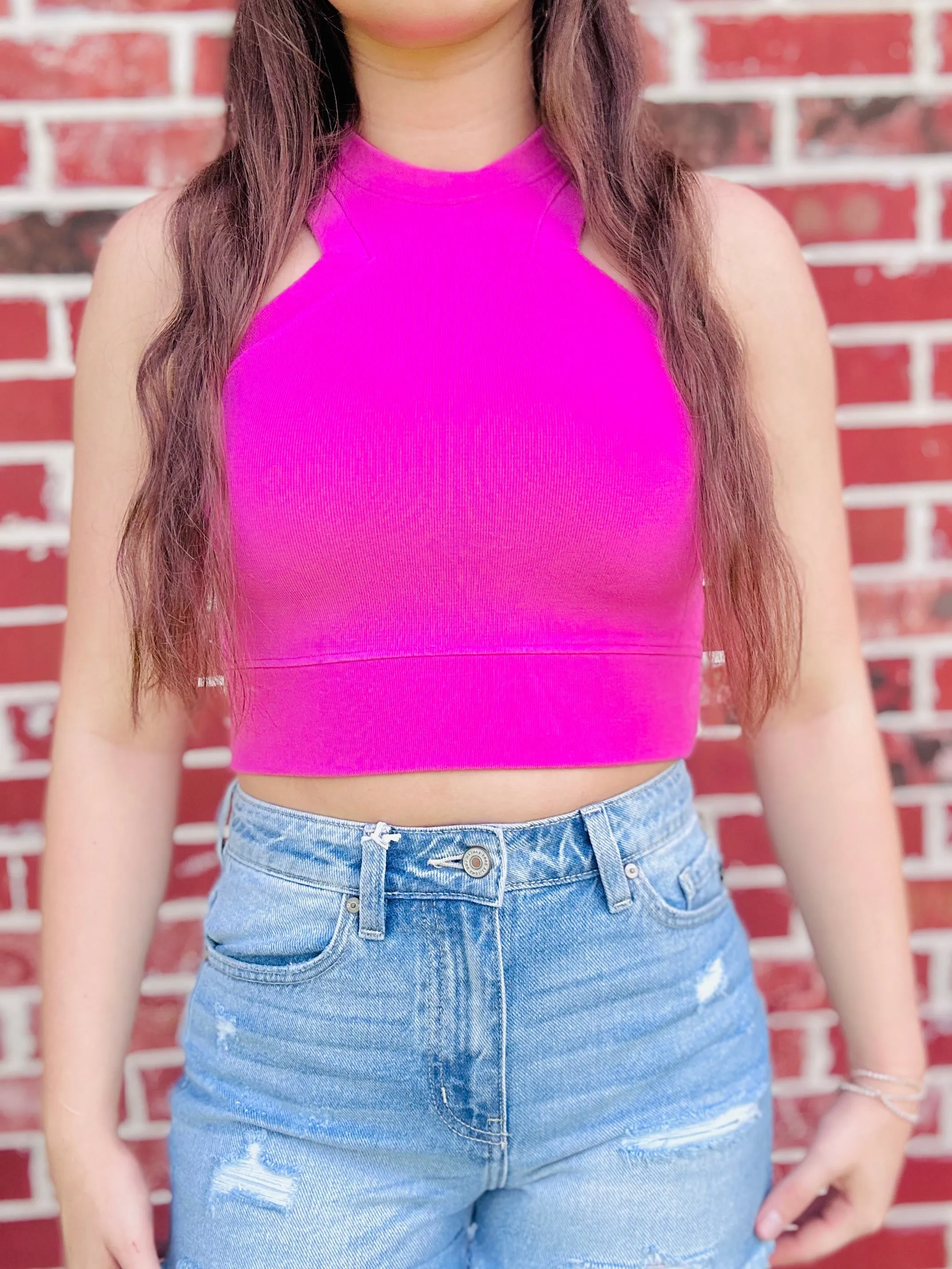 Carved Out Daily Ribbed Tank- Magenta