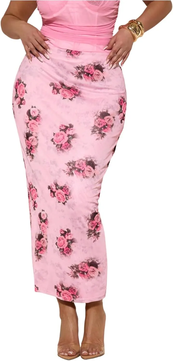 Floerns Women's Plus Size Boho Floral Print Pencil Skirt High Waisted Beach Bodycon Long Skirts