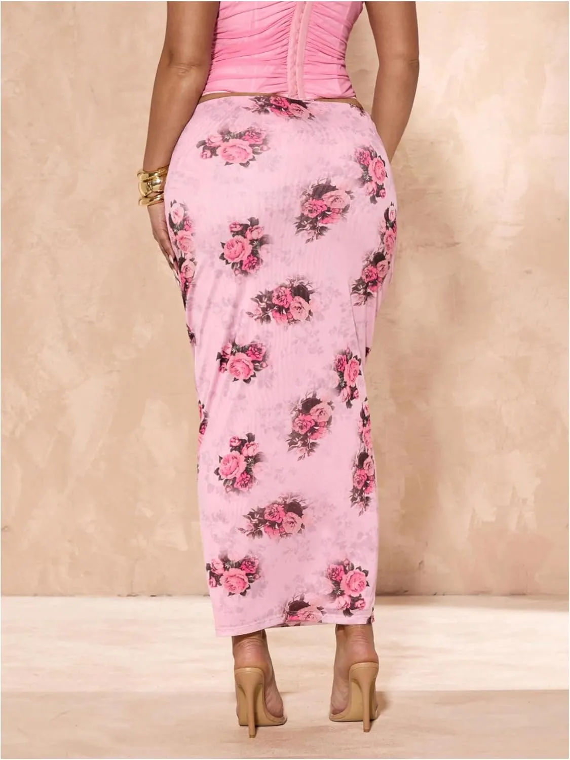Floerns Women's Plus Size Boho Floral Print Pencil Skirt High Waisted Beach Bodycon Long Skirts
