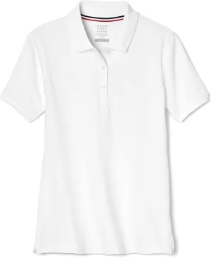 French Toast Women's Short Sleeve Stretch Pique Polo Shirt (Standard & Plus), White, Medium