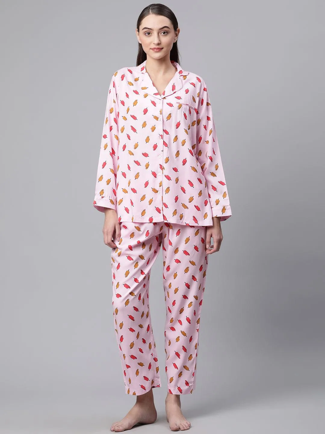 Jashvi Jashvi Light Pink Rayon Printed Night suit
