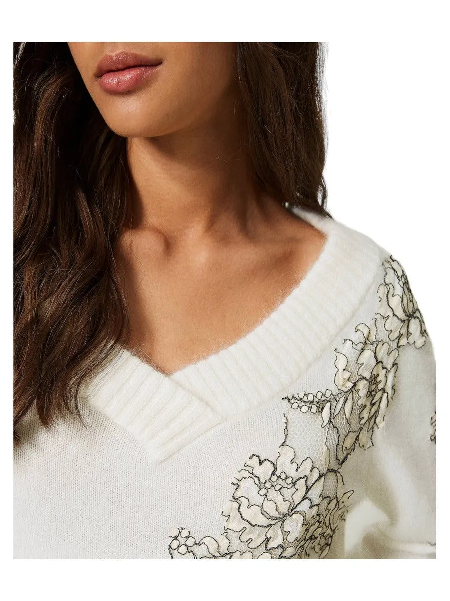 Maglia in misto angora con pizzo