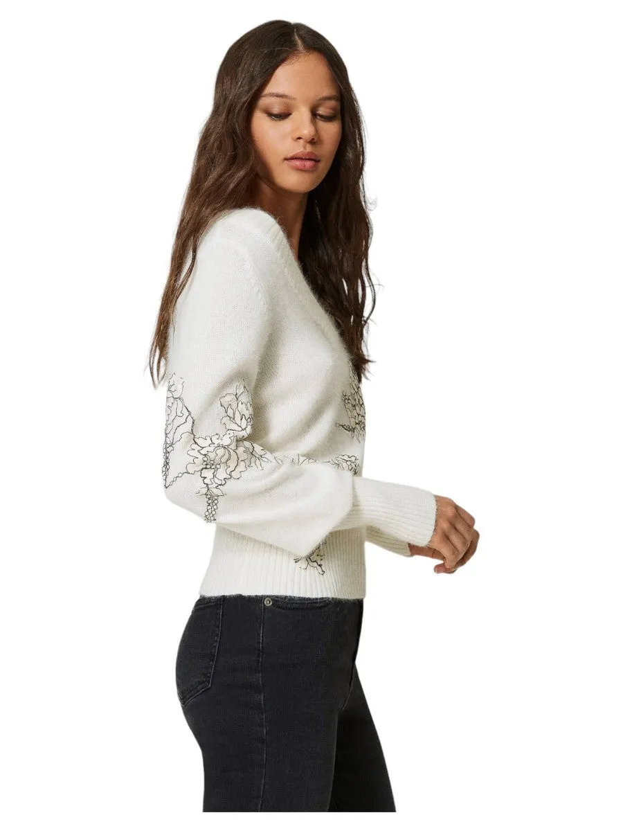 Maglia in misto angora con pizzo