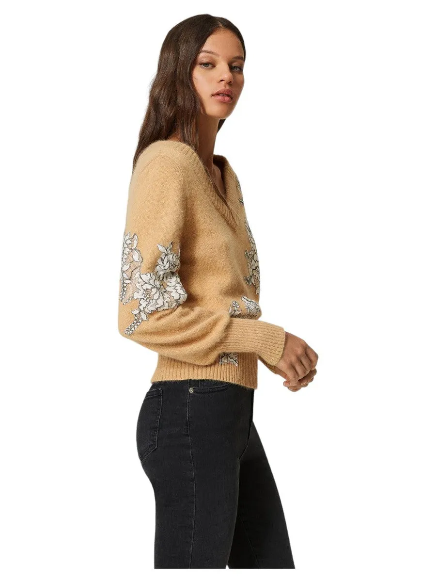 Maglia in misto angora con pizzo
