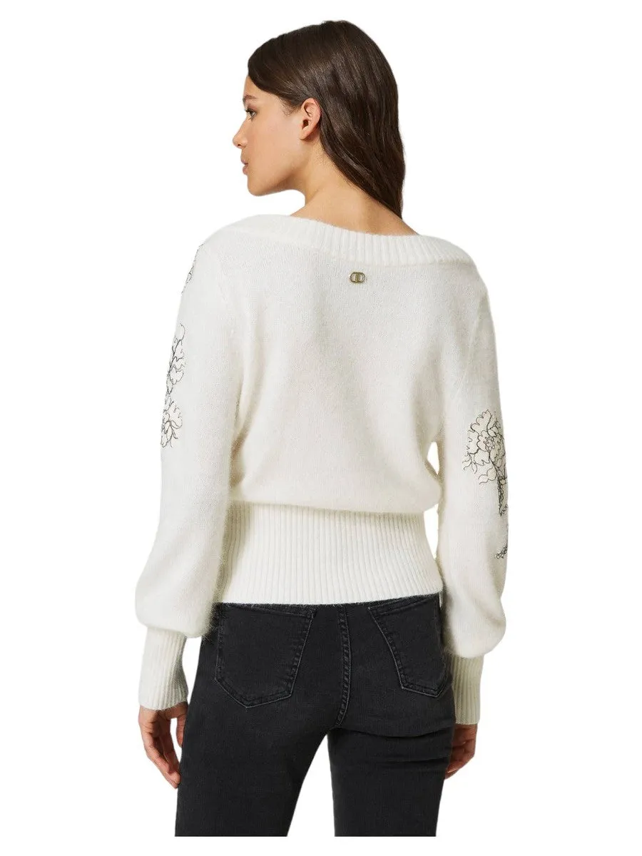 Maglia in misto angora con pizzo