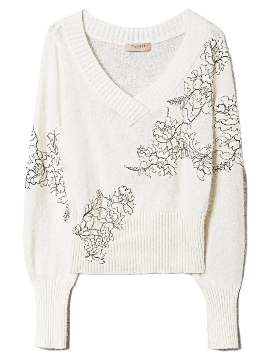 Maglia in misto angora con pizzo