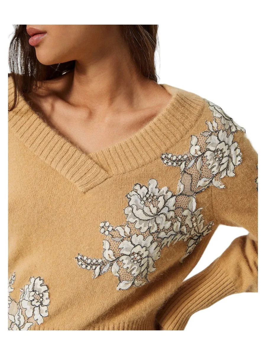 Maglia in misto angora con pizzo