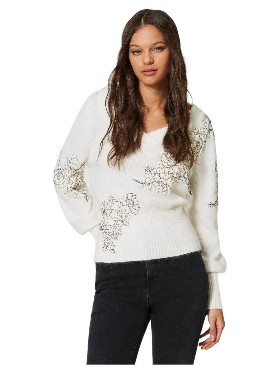Maglia in misto angora con pizzo