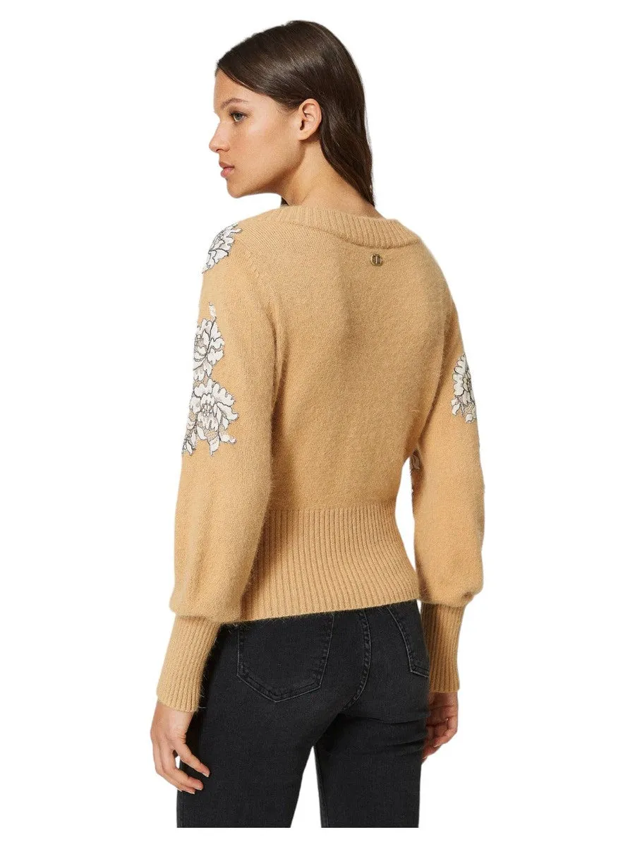 Maglia in misto angora con pizzo