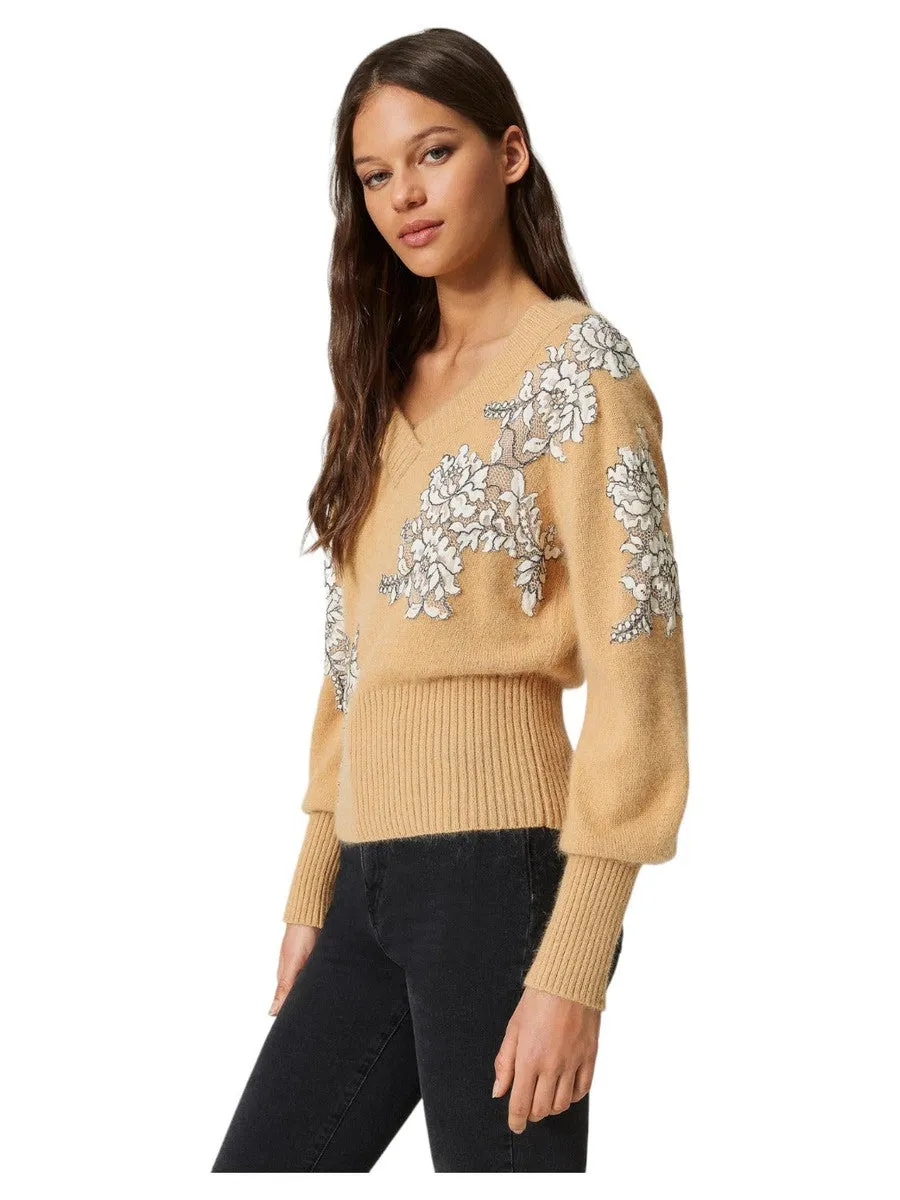 Maglia in misto angora con pizzo