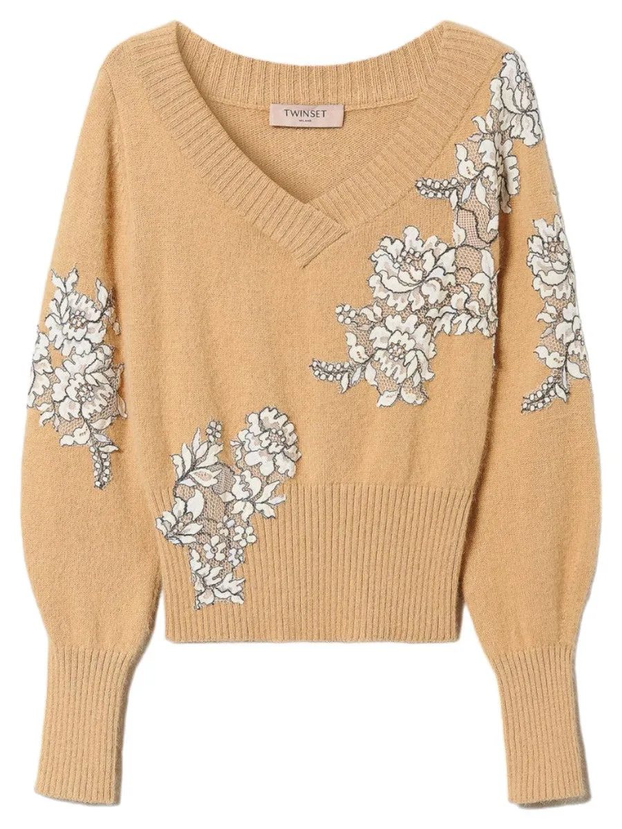 Maglia in misto angora con pizzo