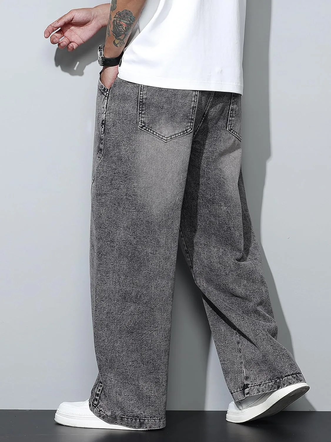 Men's Baggy Jeans Y2K Vintage Wide Leg Denim Pants Hip Hop Skater Jeans Loose Fit Trousers 2000s Streetwear