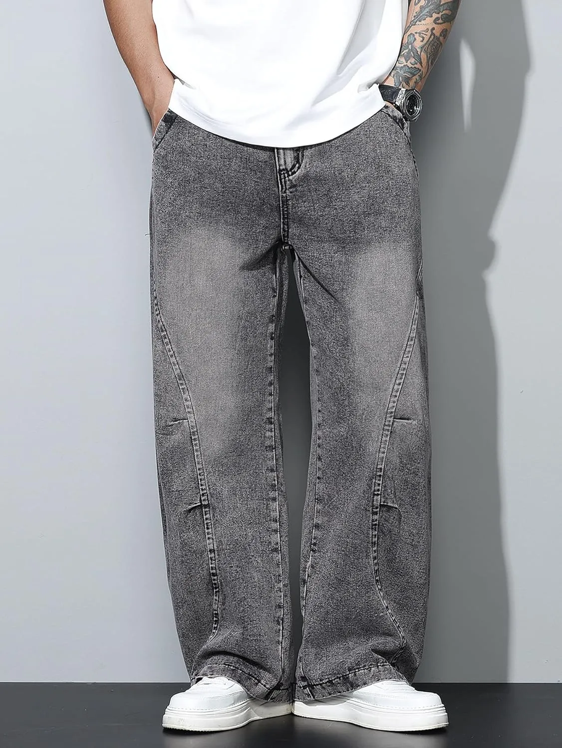 Men's Baggy Jeans Y2K Vintage Wide Leg Denim Pants Hip Hop Skater Jeans Loose Fit Trousers 2000s Streetwear