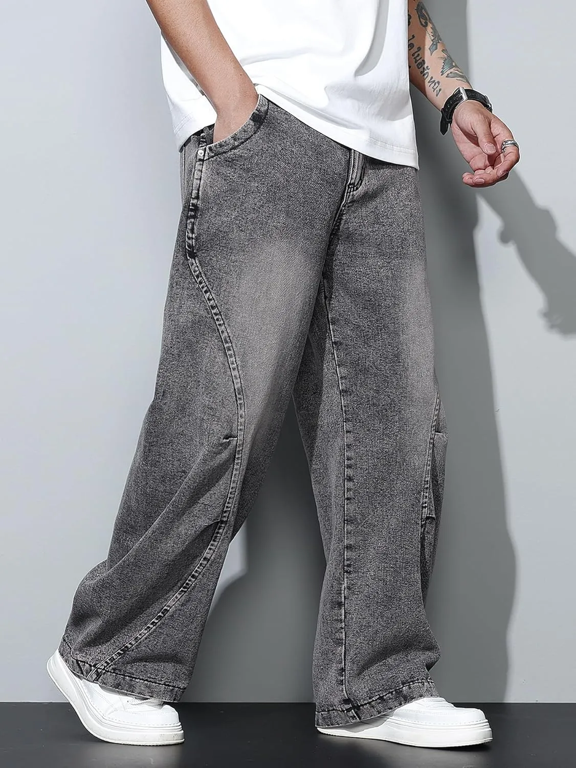 Men's Baggy Jeans Y2K Vintage Wide Leg Denim Pants Hip Hop Skater Jeans Loose Fit Trousers 2000s Streetwear