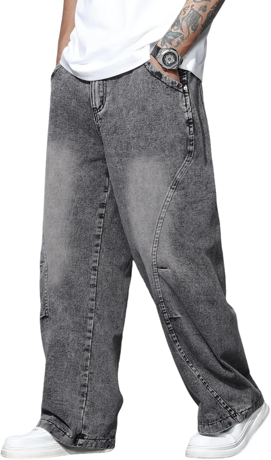 Men's Baggy Jeans Y2K Vintage Wide Leg Denim Pants Hip Hop Skater Jeans Loose Fit Trousers 2000s Streetwear
