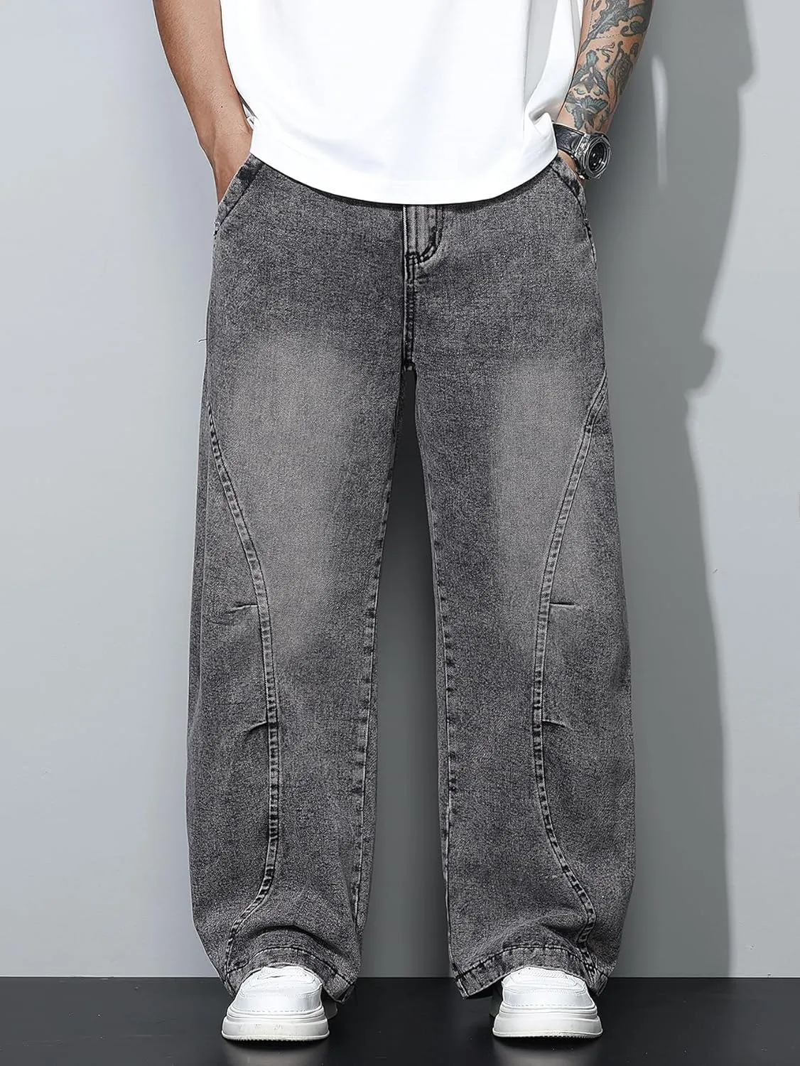 Men's Baggy Jeans Y2K Vintage Wide Leg Denim Pants Hip Hop Skater Jeans Loose Fit Trousers 2000s Streetwear
