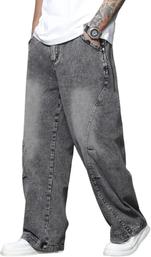 Men's Baggy Jeans Y2K Vintage Wide Leg Denim Pants Hip Hop Skater Jeans Loose Fit Trousers 2000s Streetwear
