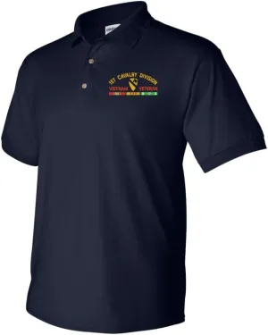 MilitaryBest 1st Cavalry Division Vietnam Veteran with Ribbons Embroidered Polo