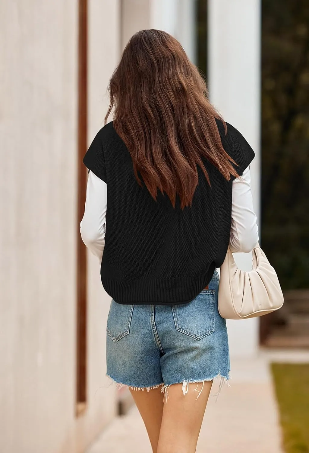 Pink Queen Women's 2025 Spring Mock Neck Sweater Vest Cap Sleeve Pullover Knit Tops