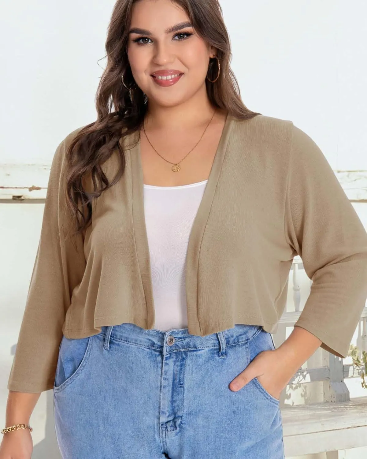 Plus Size Shrugs for Women Cropped Cardigan Knit Sweaters Open Front Bolero