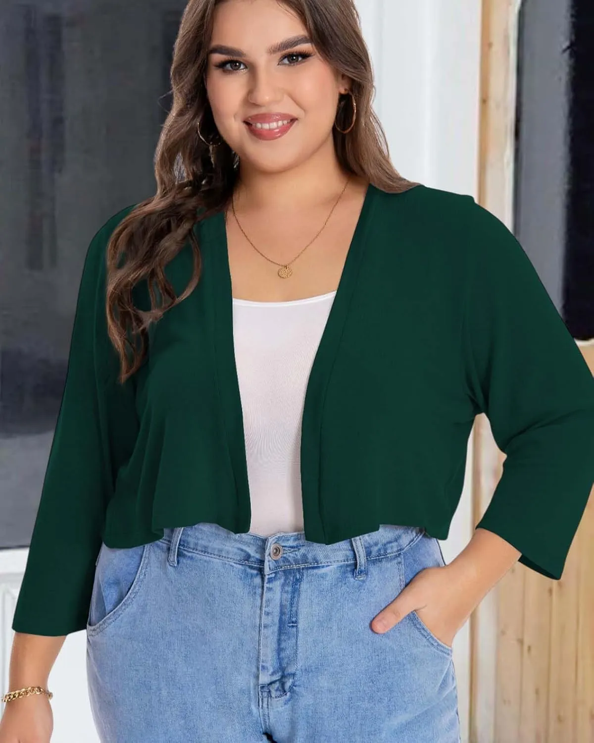 Plus Size Shrugs for Women Cropped Cardigan Knit Sweaters Open Front Bolero