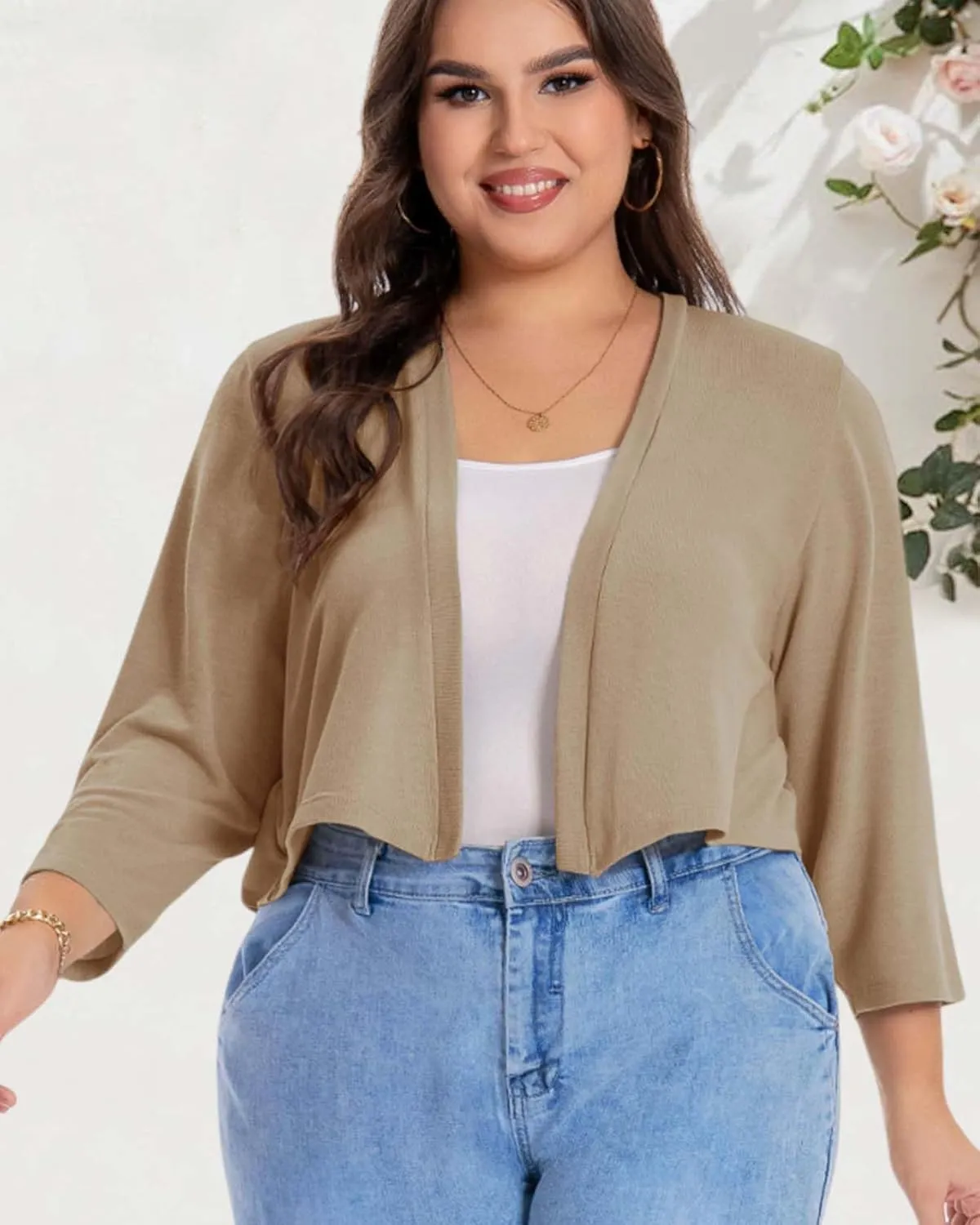 Plus Size Shrugs for Women Cropped Cardigan Knit Sweaters Open Front Bolero