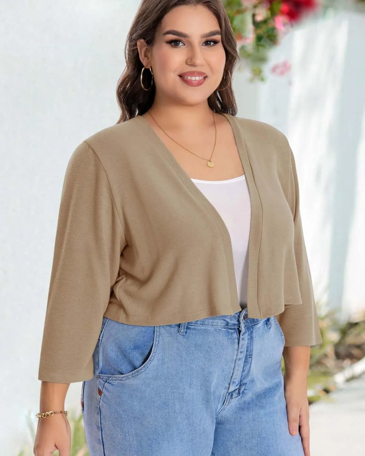 Plus Size Shrugs for Women Cropped Cardigan Knit Sweaters Open Front Bolero