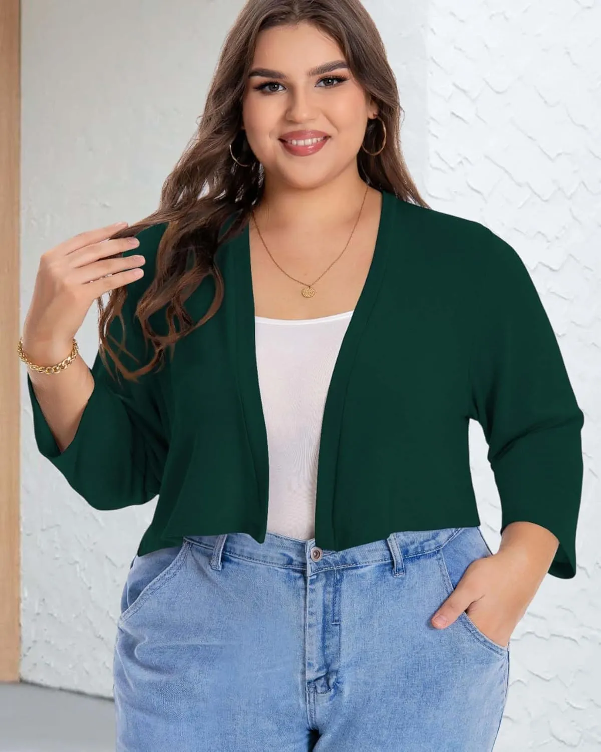 Plus Size Shrugs for Women Cropped Cardigan Knit Sweaters Open Front Bolero