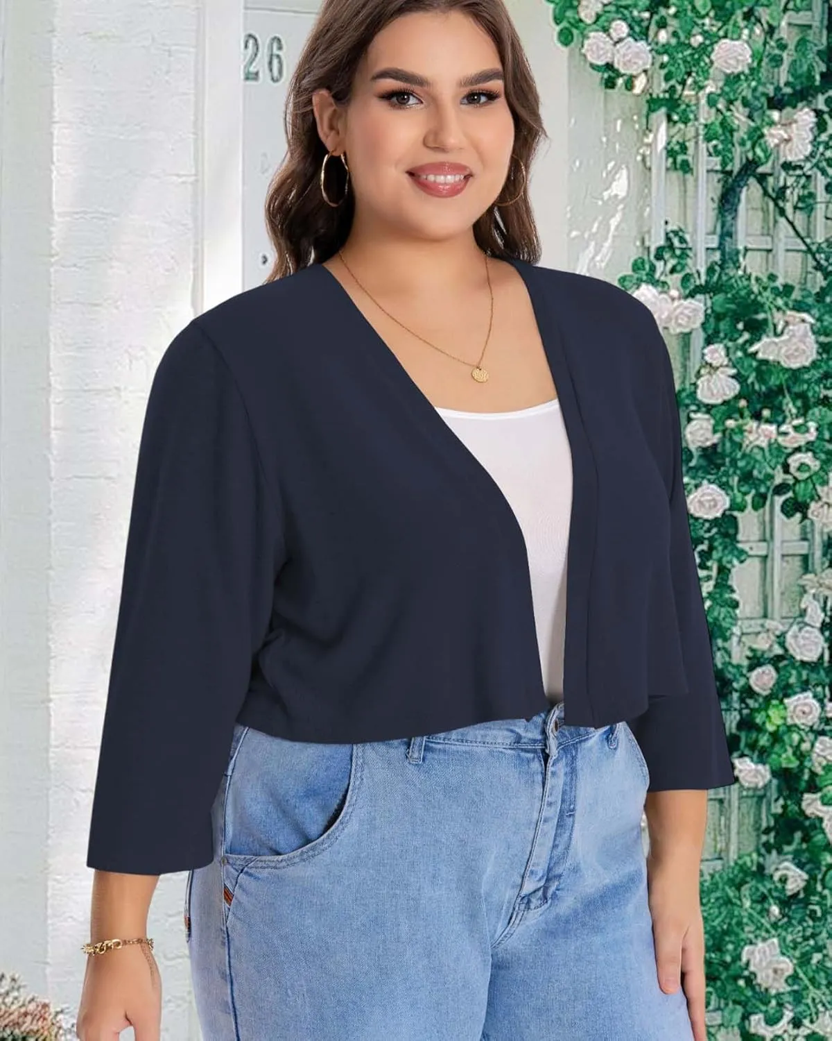 Plus Size Shrugs for Women Cropped Cardigan Knit Sweaters Open Front Bolero