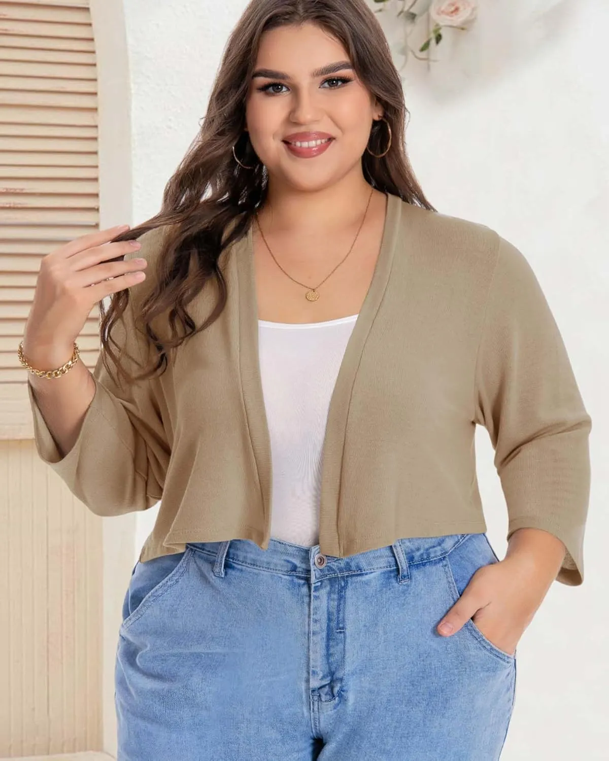Plus Size Shrugs for Women Cropped Cardigan Knit Sweaters Open Front Bolero