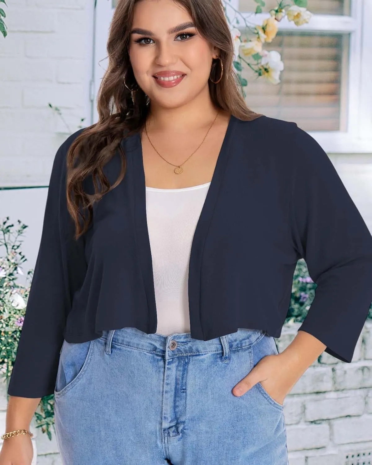 Plus Size Shrugs for Women Cropped Cardigan Knit Sweaters Open Front Bolero
