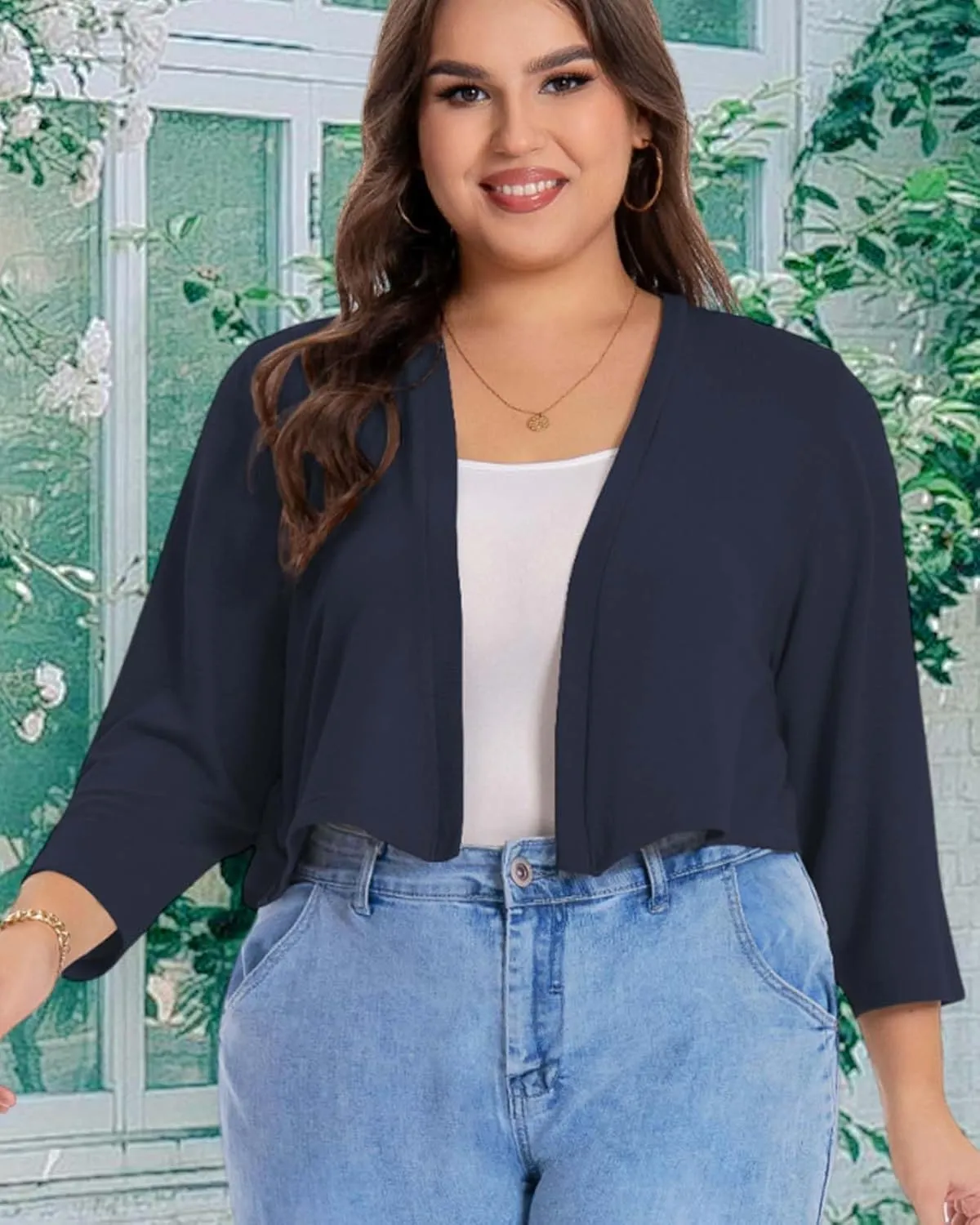 Plus Size Shrugs for Women Cropped Cardigan Knit Sweaters Open Front Bolero