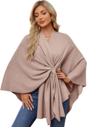 PULI Women's Elegant Shawl Wraps Soft Open Front Poncho Sweater for Spring Fall Winter