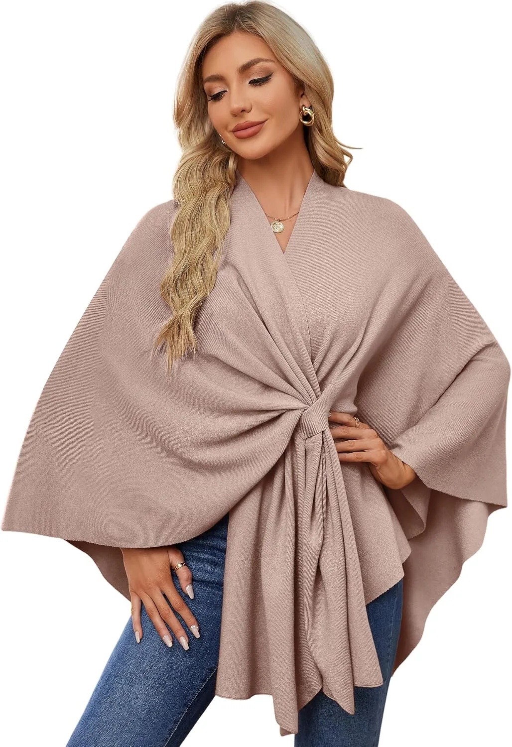 PULI Women's Elegant Shawl Wraps Soft Open Front Poncho Sweater for Spring Fall Winter