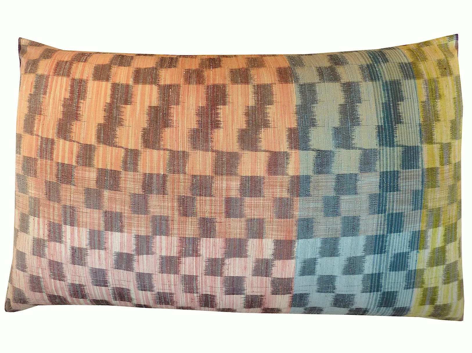 Thai Silk Modern Ikat King Size Pillows  Sold As Pair Aqua Pink
