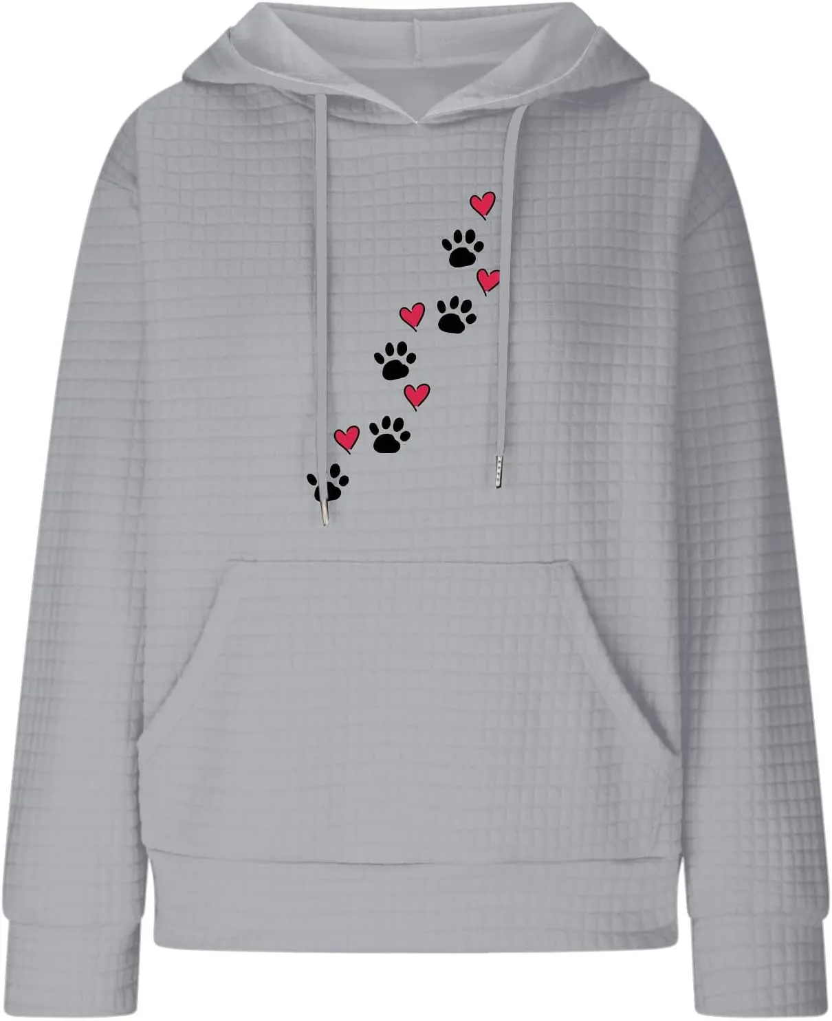 Waffle Hoodies for Women Cute Dog Paw Heart Print Hooded Sweatshirts Dog Lover Winter Casual Pocket Drawstring Pullover Tops