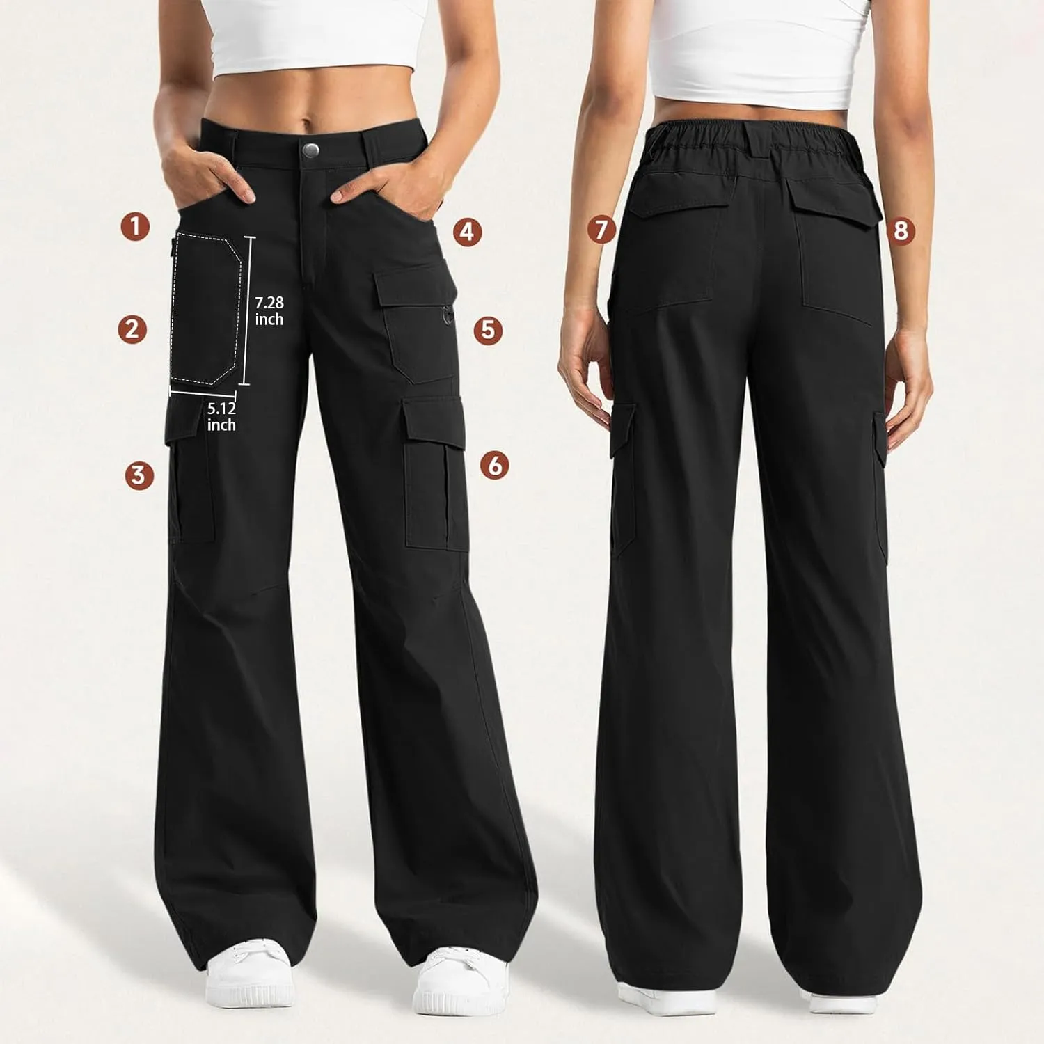 Womens High Waisted Wide Leg Lightweight Hiking Cargo Pants Casual Baggy Work Outdoor Trousers with Pockets