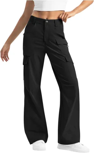 Womens High Waisted Wide Leg Lightweight Hiking Cargo Pants Casual Baggy Work Outdoor Trousers with Pockets