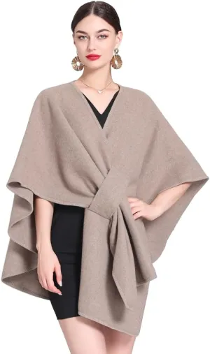 Women's Open Front Cardigan Shawls Elegant Solid Color Poncho Ruana Cape Plus Size Knit Wraps for Fall Winter