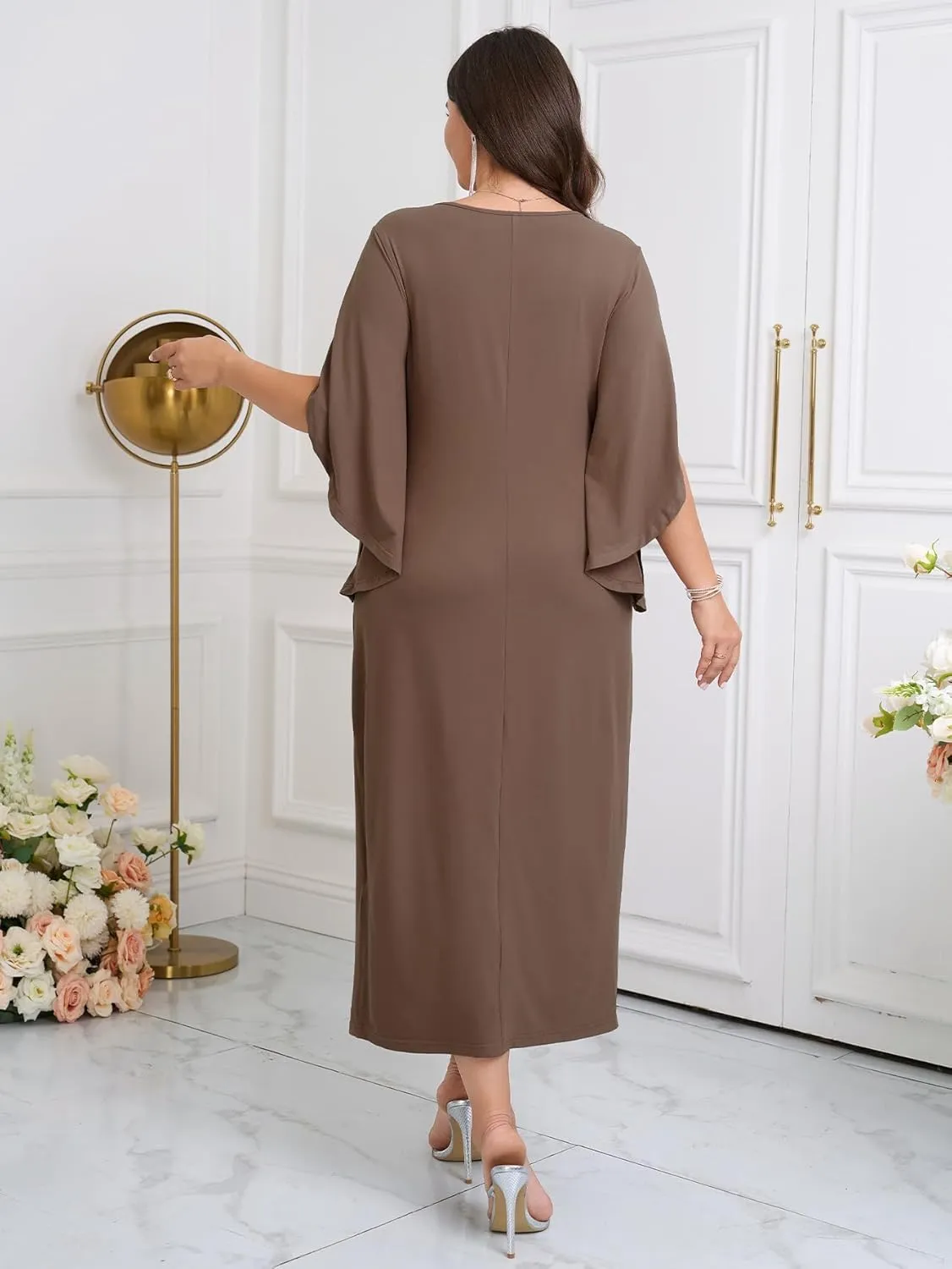 Women's Plus Size Formal Dresses Flowy Flutter Sleeve Bodycon Dress Twist Elegant Cocktail Evening Party Dresses