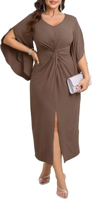 Women's Plus Size Formal Dresses Flowy Flutter Sleeve Bodycon Dress Twist Elegant Cocktail Evening Party Dresses