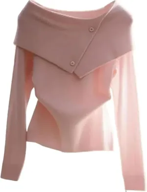 Women's Shawls Poncho Off Shoulder Sweater with Buttons Fashion Ruched Casual Elegant Knit Tops Spring 2025